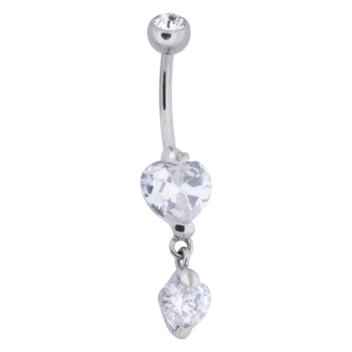 Multi Jewelled Two Times heart Belly Bar