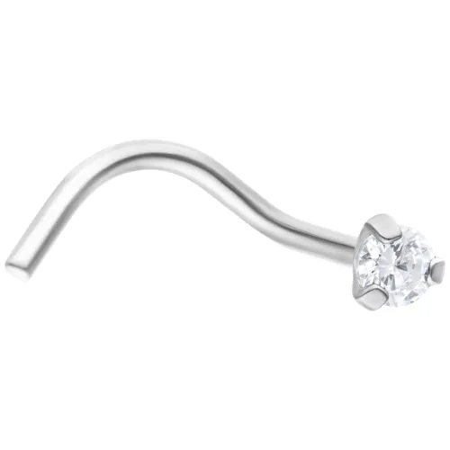 Silberner, gebogener Nasenstecker aus Titan mit klarem Kristall