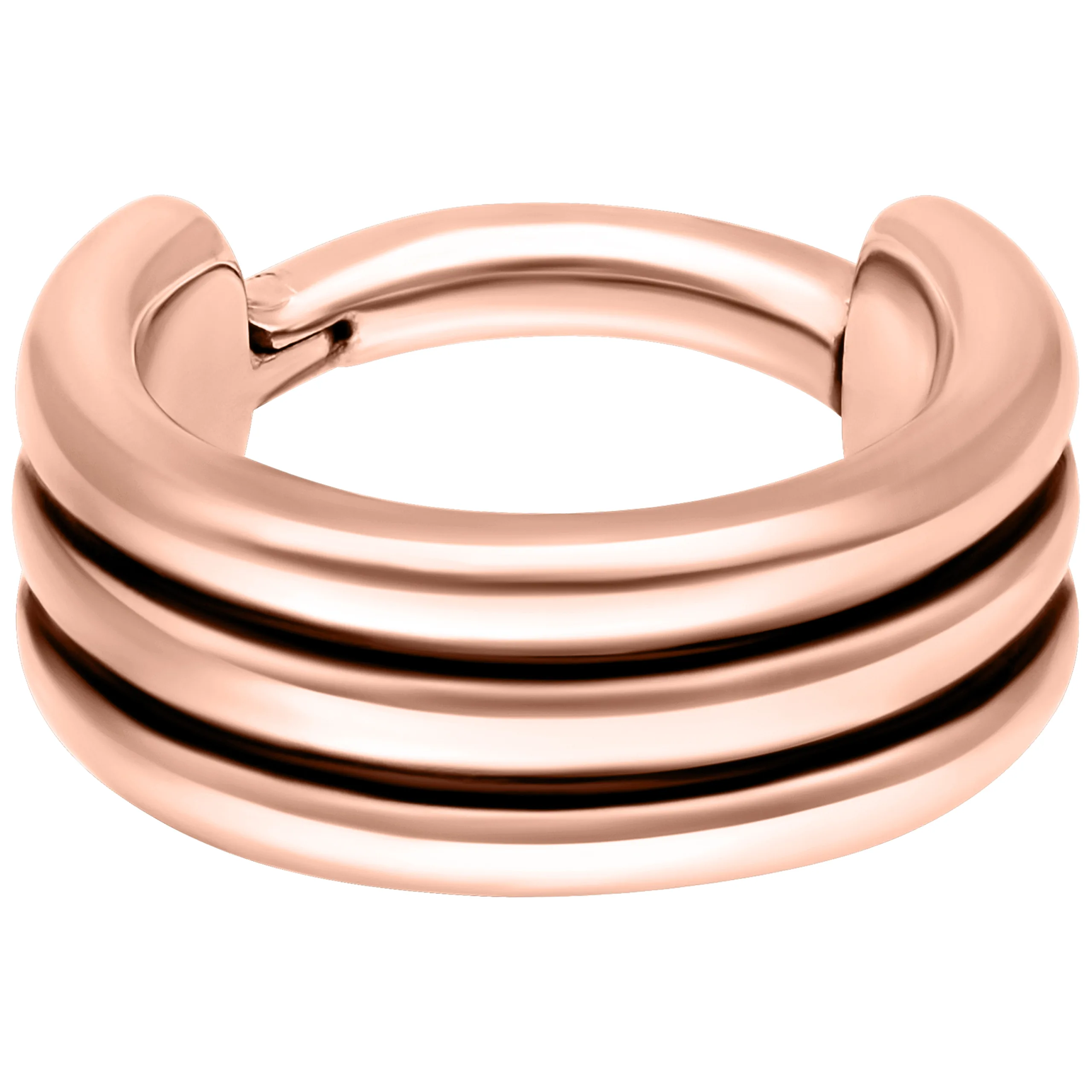 Roségoldener Triple Hinged Septum Clicker auf weißem Hintergrund