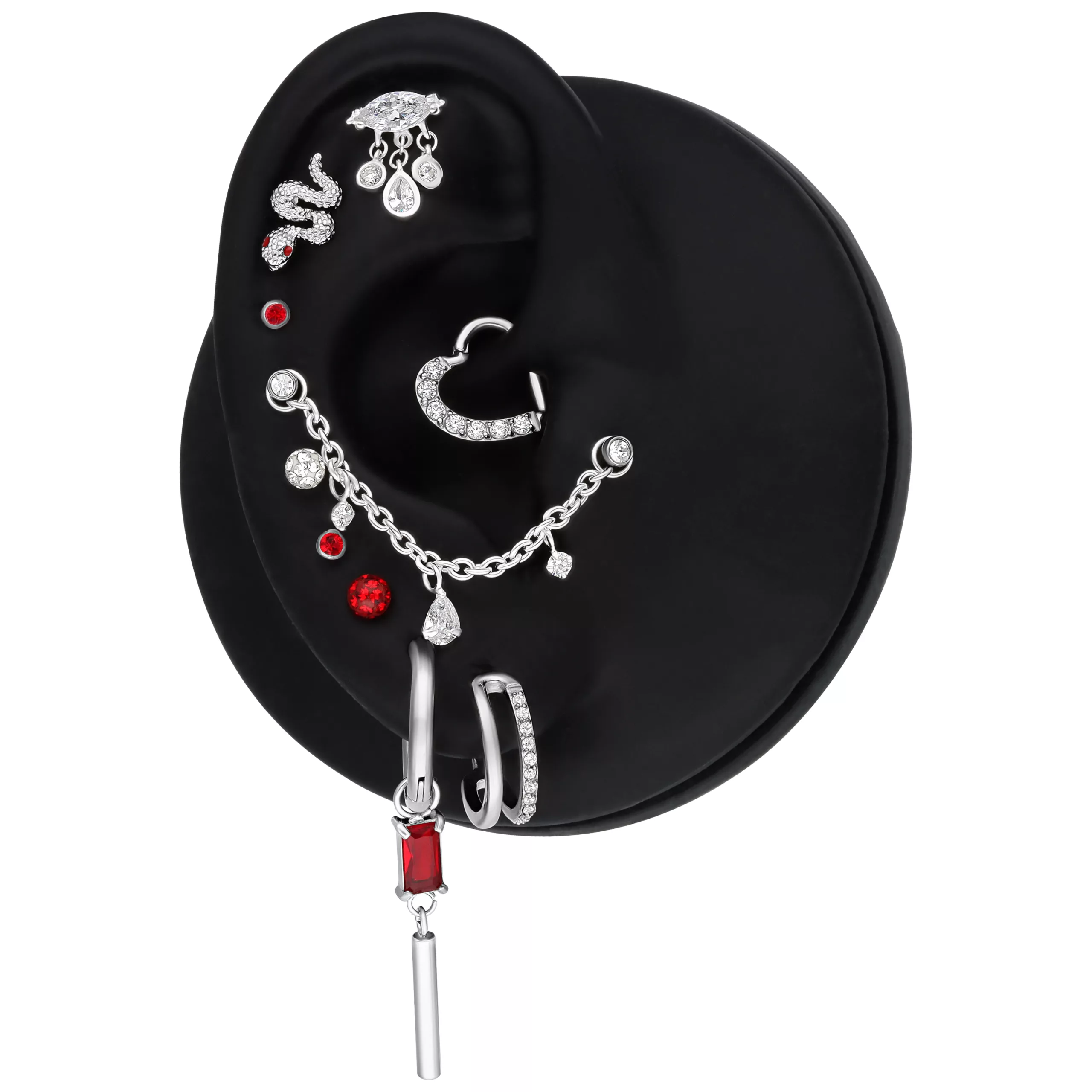 Crystal Dangling Teardrops Piercing Connection Chain Crystal Dangling Teardrops Piercing Connection Chain