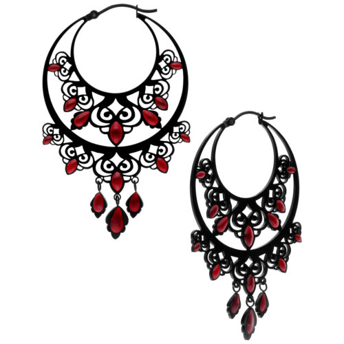 Rose Gold Stainless Steel Ornamental Hoop Earrings