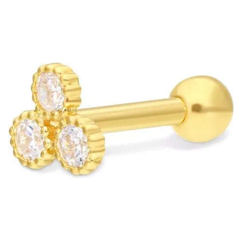 18k Earbarbell Three Crystals