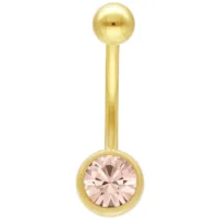 Goldenes Bauchnabelpiercing mit Apricot Kristall auf weißem Hintergrund