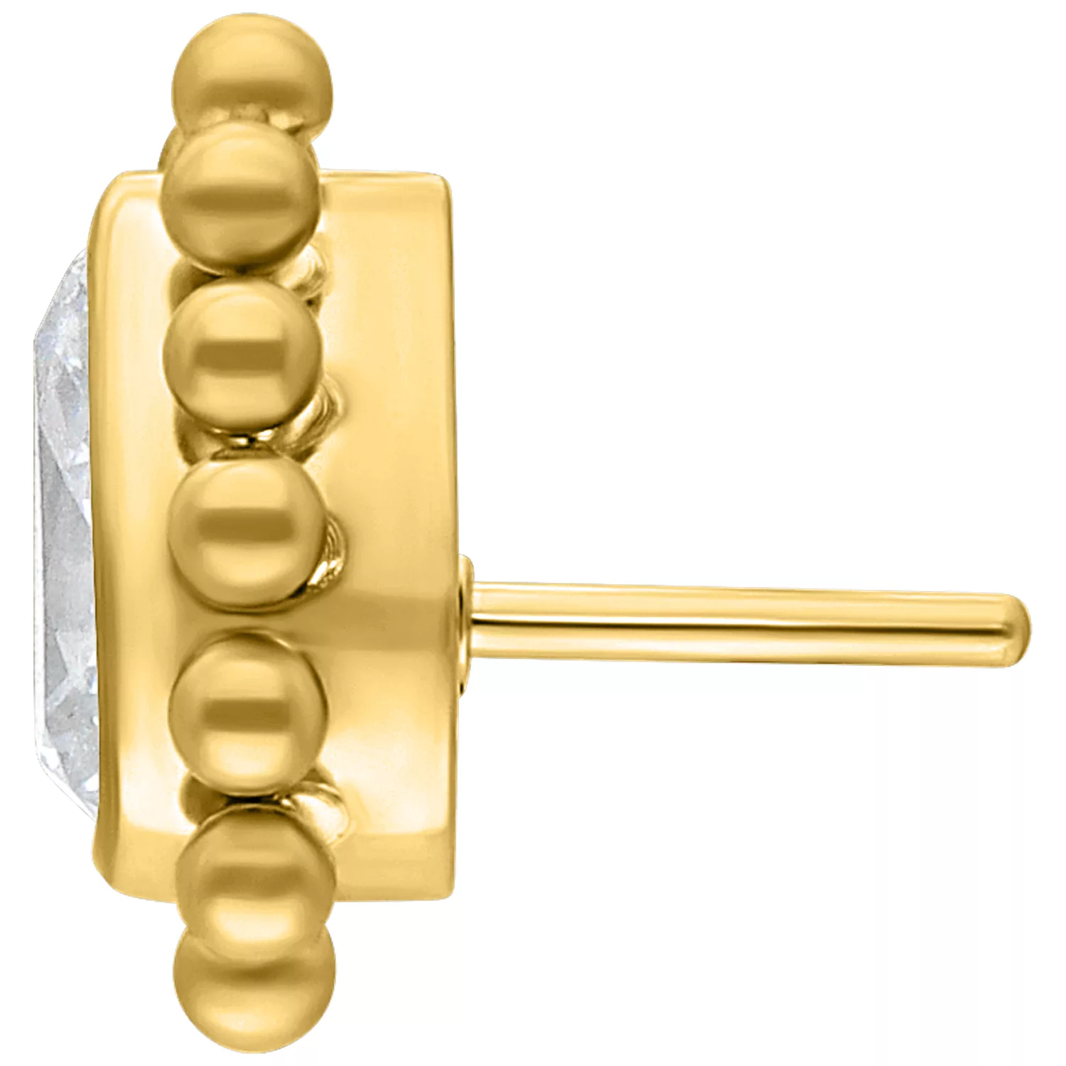 Goldener Metallaufsatz mit kristallklarem Teardrop auf weißem Hintergrund