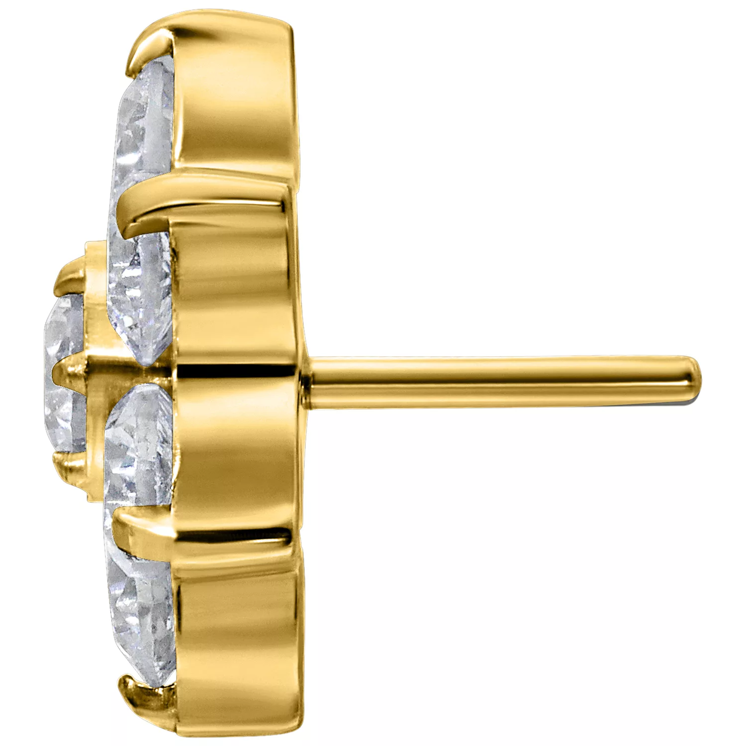 Goldener Blumenaufsatz mit klaren Kristallen auf weißem Hintergrund