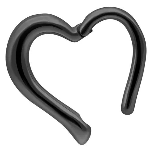 Schwarzer Herzring aus Chirurgenstahl mit 8 mm Innendurchmesser auf weißem Hintergrund