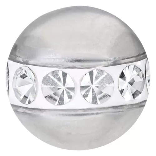 Runder silberner Aufsatz mit klaren Kristallen auf weißem Hintergrund