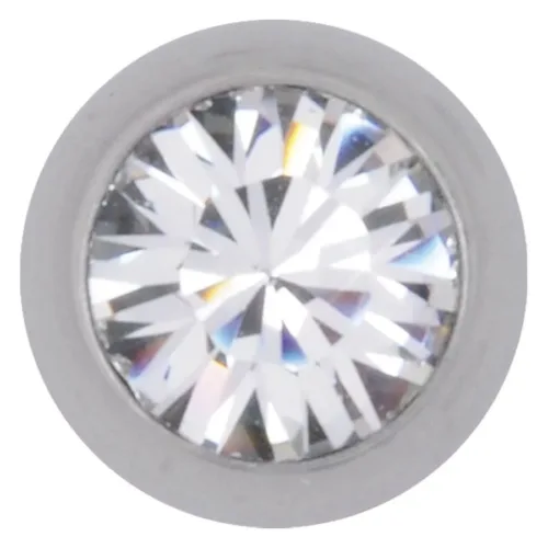 Silberner Titan Piercing-Aufsatz mit klarem, facettiertem Kristall auf weißem Hintergrund