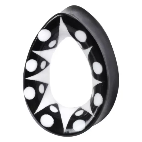 Teardrop Buffalo Horn Plug Dots & Flower