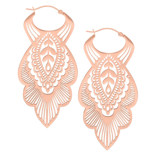 Mandala Leaf Hoop Earrings - Rosegold