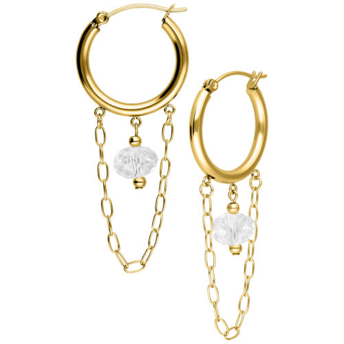 Edgy white Stone Hoops (Paar) - Golden Metal