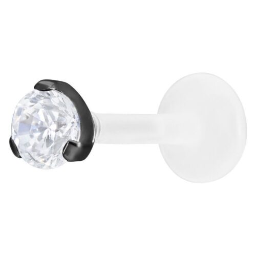 Schwarzes Labret mit 3,0 mm kristallklarem Stein auf weißem Hintergrund