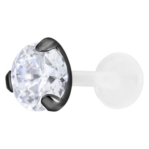 Schwarzes Labret mit 5 mm Kristall auf weißem Hintergrund