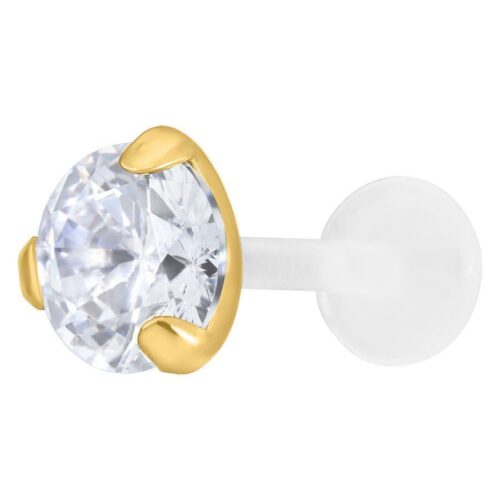 Labret mit klarem Kristall, goldene Fassung, weißer Hintergrund