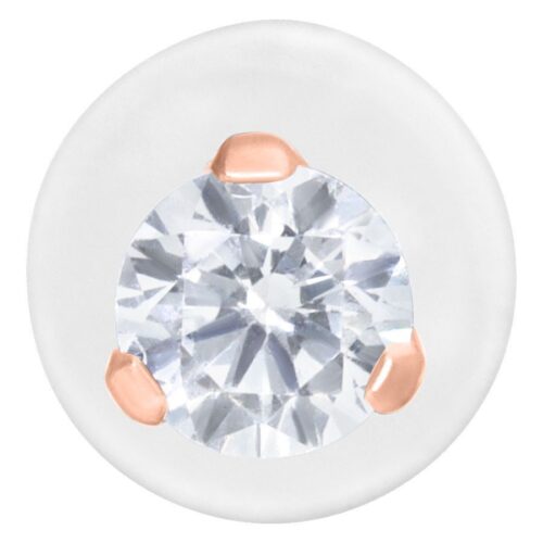 Kristallklarer Labret 2,5 mm mit roségoldener Fassung auf weißem Hintergrund