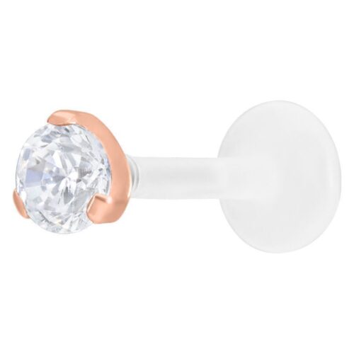 Roségoldenes Labret mit 3,0 mm kristallklarem Stein auf weißem Hintergrund