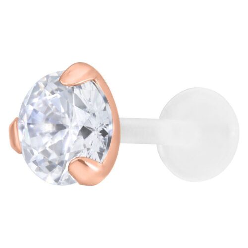 Roségold Labret mit 5mm Kristall auf weißem Hintergrund