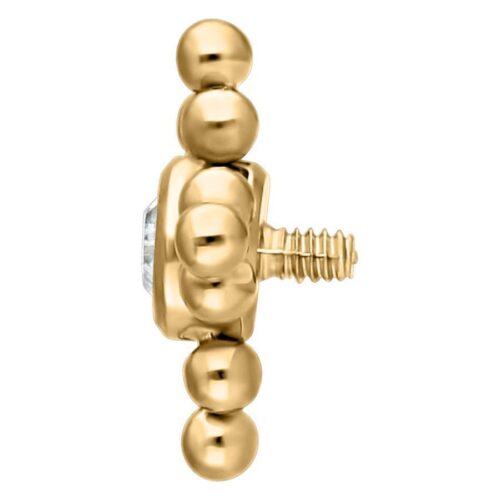 Goldener Titan-Aufsatz mit 3mm Kugelgröße, klare Kristalle, auf weißem Hintergrund