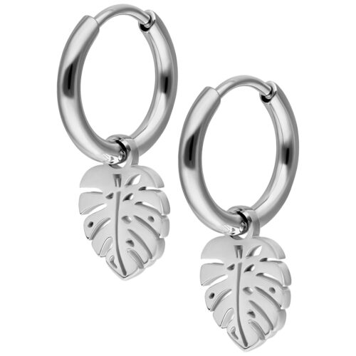 Mini Monstera Hoops Pair - Silvercoloured Metal