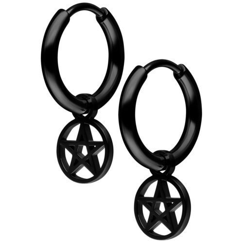 Mini Pentagram Hoops Pair - Black Metal