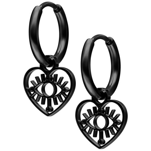 Mini Heart Eye Hoops Pair - Black Metal