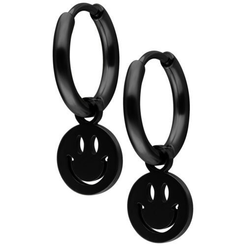 Mini Smiley Hoops Pair - Black Metal