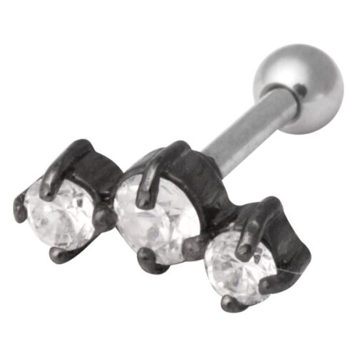 3 Crystals on Silver - Black Metal