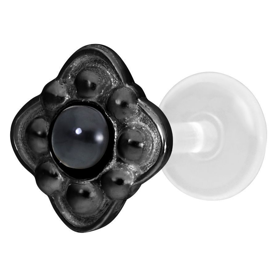 Schwarzer Labret mit Push-Fit und glattem Design auf weißem Hintergrund