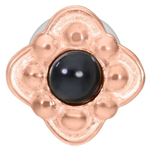 Roségoldenes Aasha Push-Fit Labret mit schwarzem Stein auf weißem Hintergrund