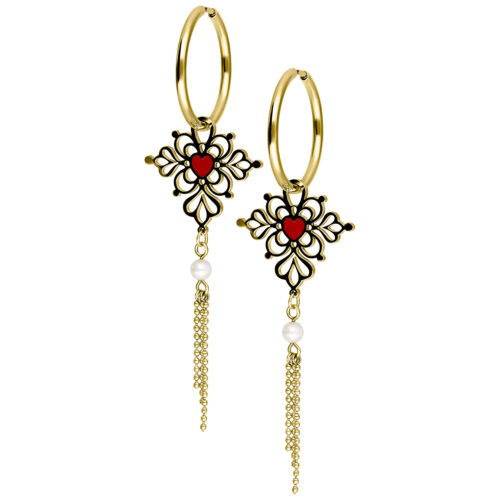 Little Sacred Heart Enamel Hoops Pair - Golden Metal