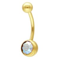 Goldenes Bauchnabel Bananabell mit Aurora Boreale Kristall auf weißem Hintergrund