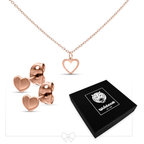 Heart Necklace with Earstuds Set - Rosegold