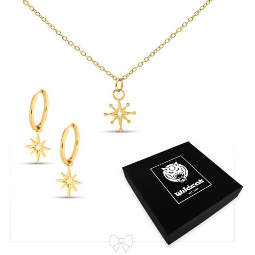 Polar Star Necklace with Hoops Set - Golden Metal