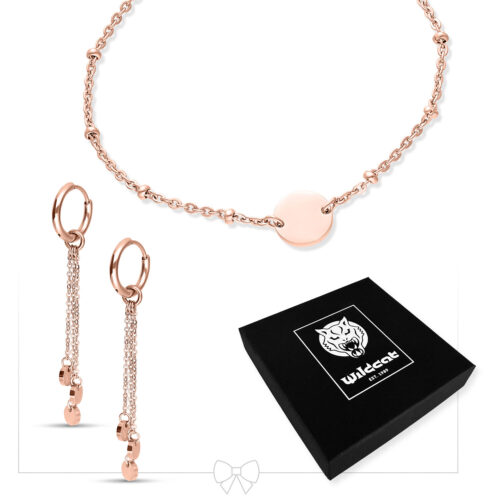 Plate Bracelet with Hoops Set - Rosegold