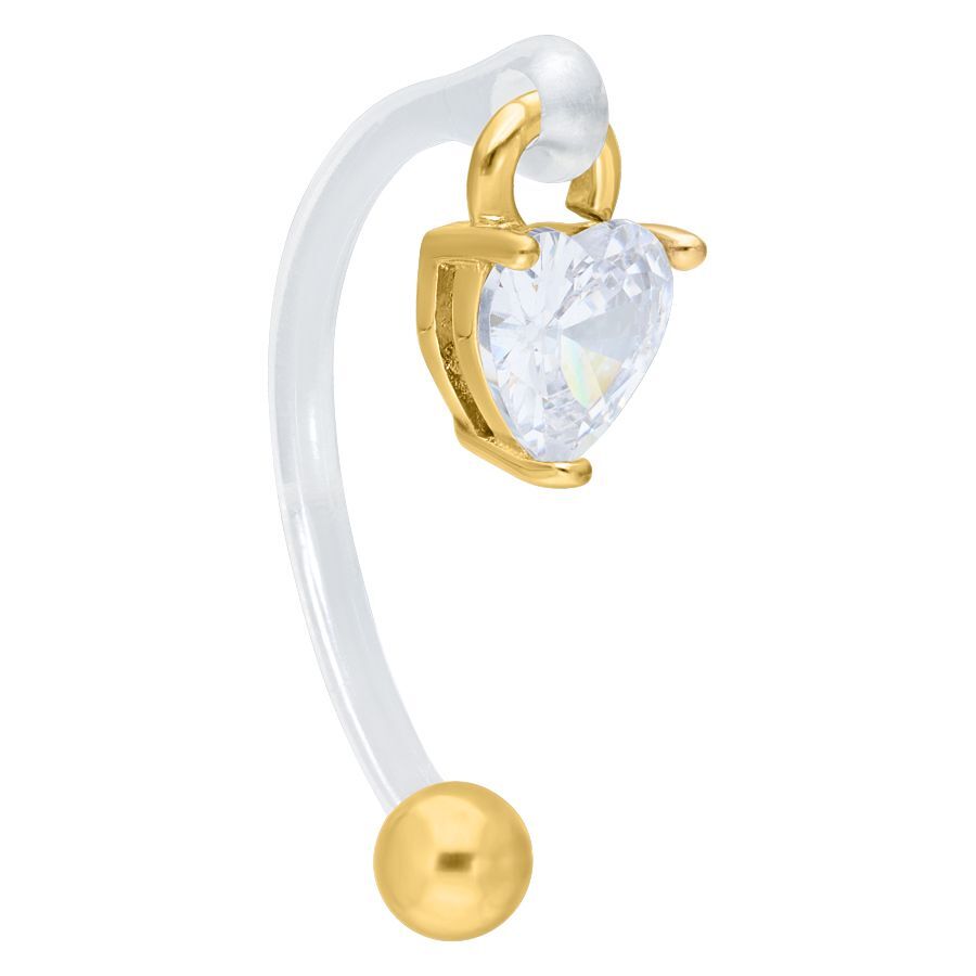 Goldenes Intim Bananabell mit klarem Herzanhänger auf weißem Hintergrund