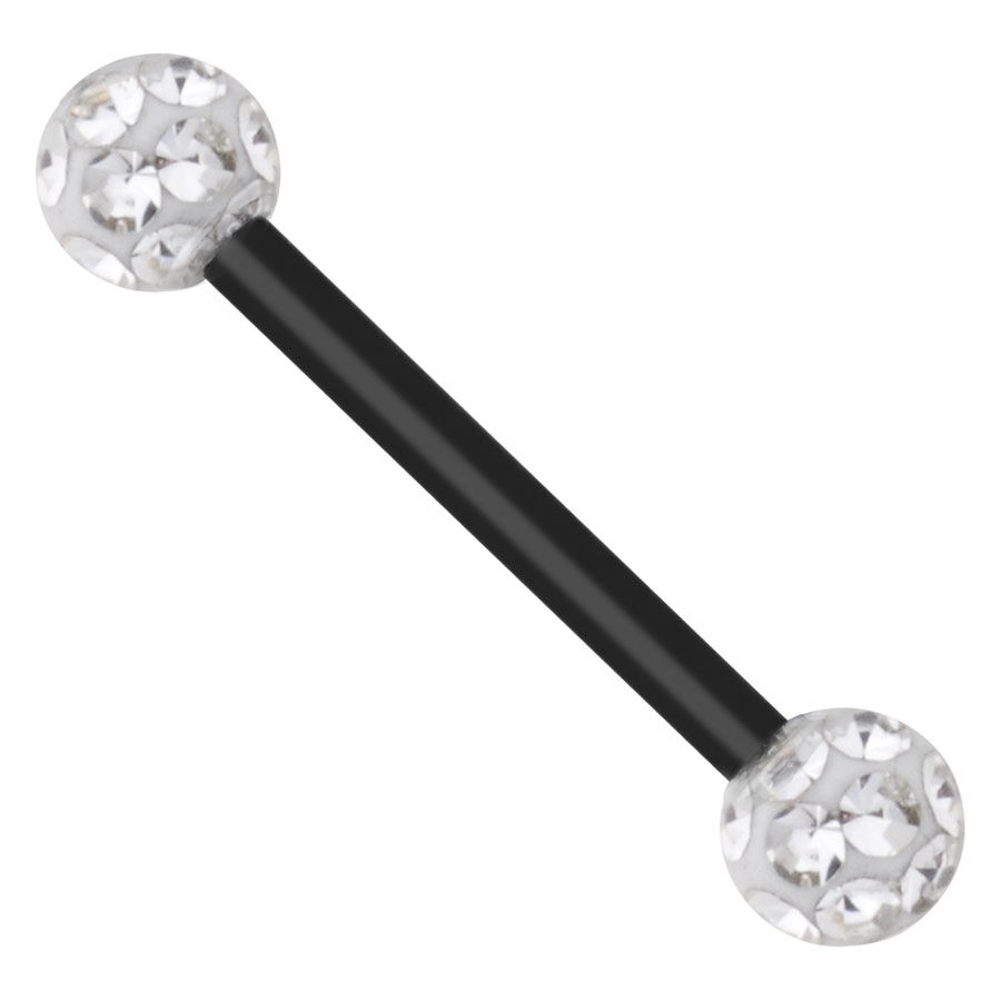 Schwarzer Titan Barbell mit klaren Kristallen, 1,2 mm Stärke, 8,0 mm Länge