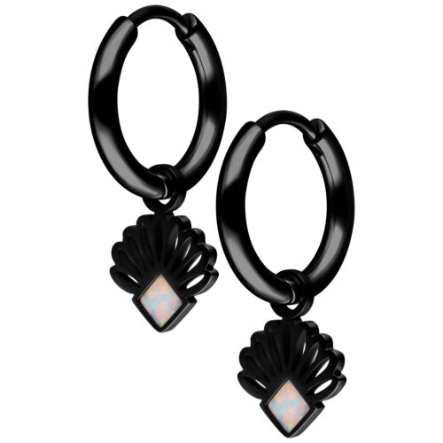 Mini Opal Fan Hoops Pair - Black Metal