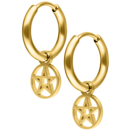 Mini Pentagram Hoops Pair - Golden Metal