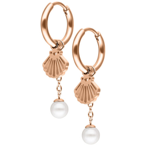 Mini Shell with Pearl Hoops Pair - Rosegold