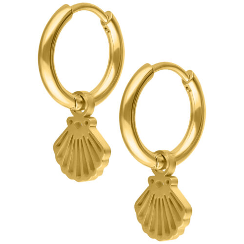 Mini Shell Hoops Pair - Golden Metal
