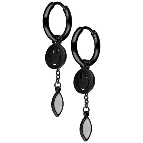 Mini Smiley with Radiant Hanger Hoops Pair - Black Metal