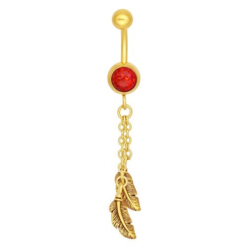 Navel Bananabell Feather Opal Belly Bar