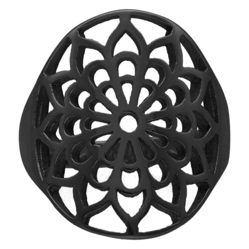 Black Boho Flower Ring