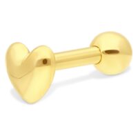 Goldenes 18K Ohrbarbell mit Herz und Kugel auf weißem Hintergrund