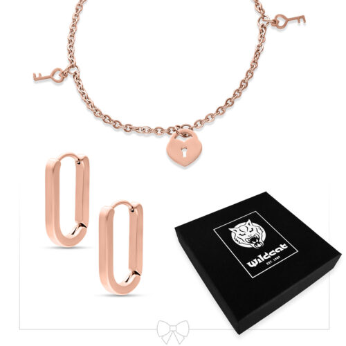 Little Key Lock Bracelet with Hoops Set - Rosegold