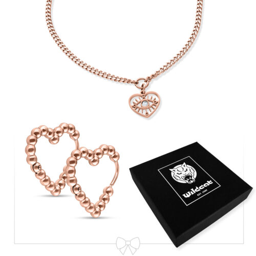 Little Heart Eye Bracelet with Hoops Set - Rosegold