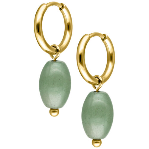 Green Aventurine Drop Hoops (Pair) - Golden Metal