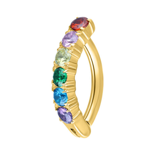 Rainbow Crystal Belly Arch Clicker - Golden Metal