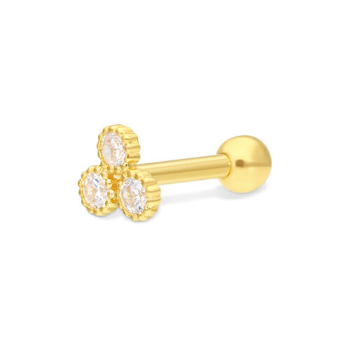 18k Gold Earbarbell Three Crystals
