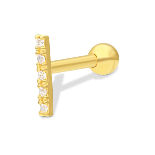 18k Gold Earbarbell Line of Five Crystals